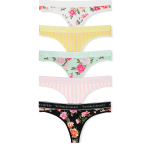 ТРУСИКИ Logo Cotton Thong Panties Flowers 1 пара. Victoria’s Secret